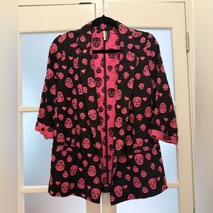 Topshop Black and Pink Skull Pattern Blazer